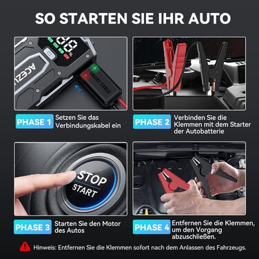 Портативний зарядний пристрій Starthilfe Powerbank 6000A для автомобіля з LED-ліхтариком, великим екраном (6000A) чорний M01