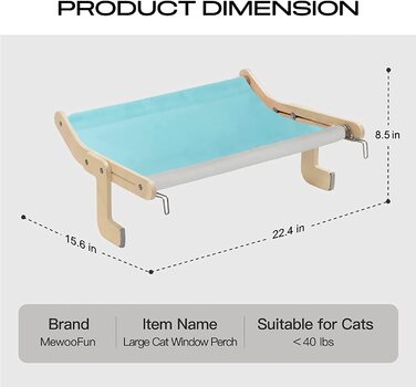 Підвісне ліжко для кішок MEWOOFUN, гамак для кішок, сидіння біля вікна для кішок, шезлонг, підвісне ліжко для кішок, компактний дизайн до 18 кг (великий синій / сірий)