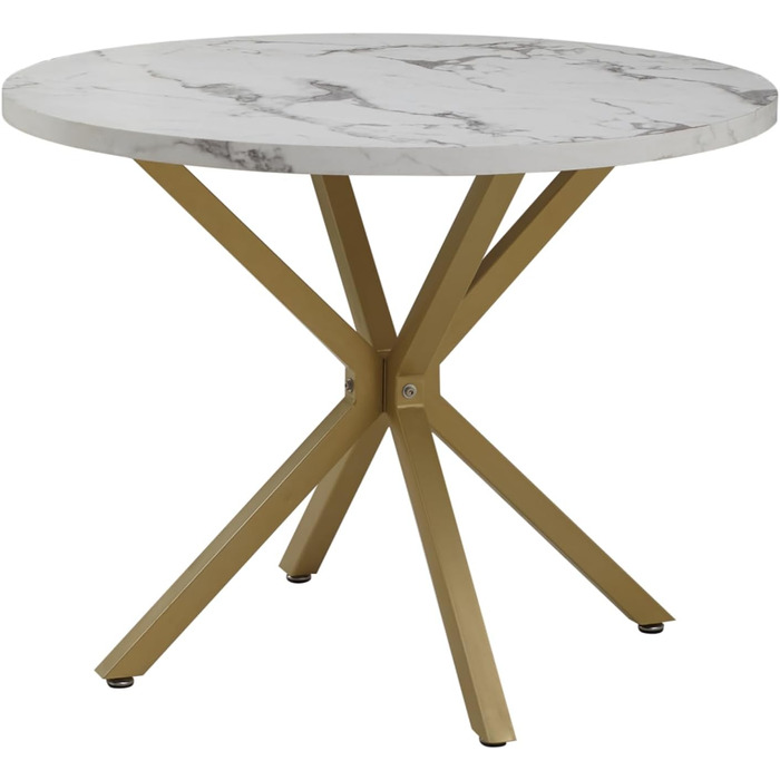 Набір обіднього столу та стільців GrandCA HOME: круглий стіл 100 см + 4 сучасні стільці з льону, сіро-темний колір (мрамор + чорний)