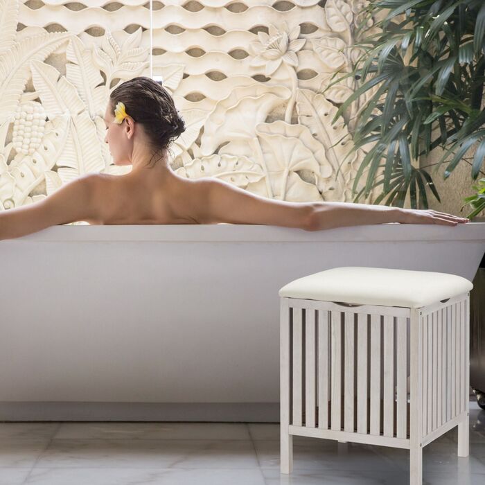 Кошик для білизни Relaxdays білого кольору зі стільчиком