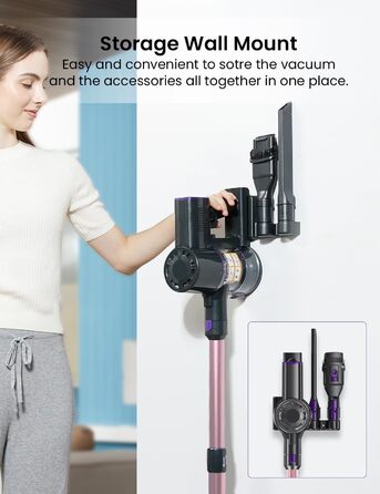 Бездротовий пилосос Vexilar Akku: 60 хв роботи, 45 kPa, 550 W, безщітковий мотор, LED дисплей, 6-в-1, тихий, для дому/авто, підходить для твердих поверхонь, килимів, шерсті тварин, зелений (рожевий)