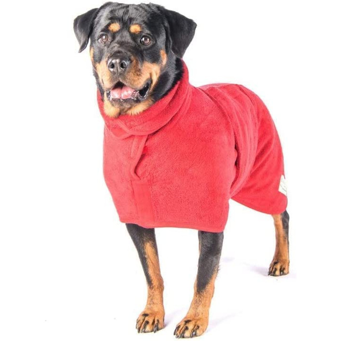 Халат для собак, халат для собак, супер вбираючий вологу з мікрофібри, комір і талія можуть бути змінені за розміром (XXL задня частина 74 см, червоний)