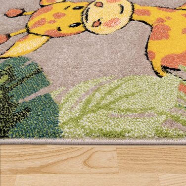 Домашній килим для дитячої кімнати зі зображенням тварин зоопарку в джунглях, Зебра, тигр, лев, мавпа, бежево-кремовий, Розмір140x200 см