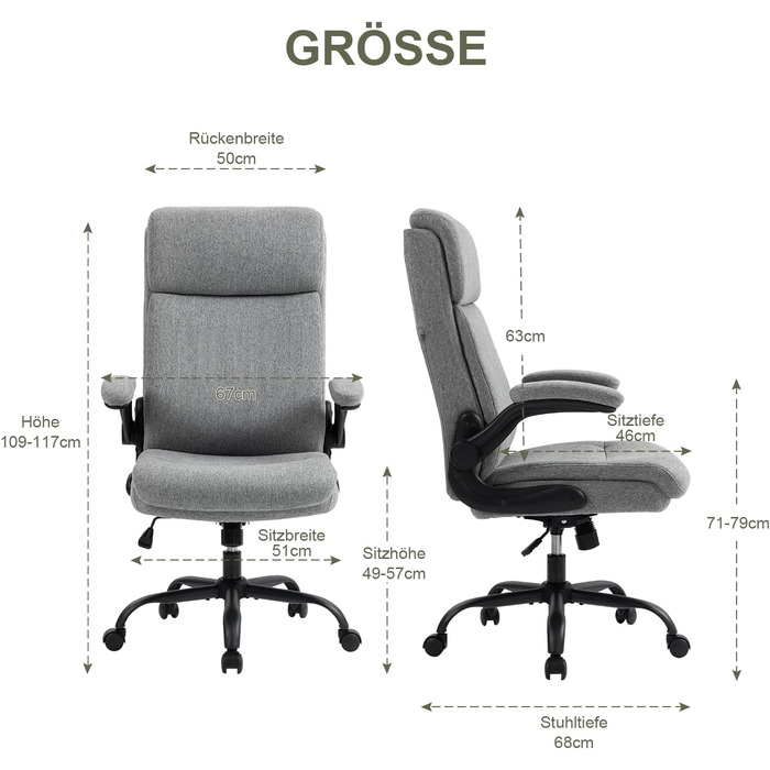 Офісний стіл CASTLOVE з ергономічною спинкою, регульованими підлокітниками, високою спинкою та функцією гойдання (до 150 кг) сірого кольору, тканинний