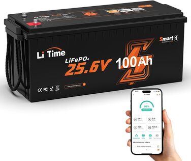 Акумулятор LiTime LiFePO4 24 В 100 Ач, Bluetooth, 4000 циклів, термін служби 10 років, заміна свинцево-кислотного