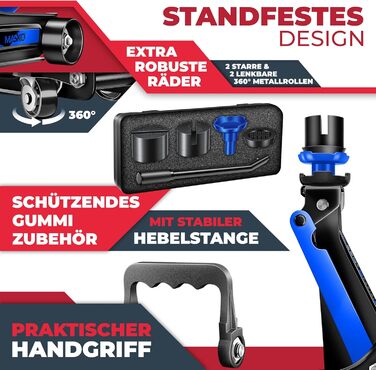 Гідравлічний домкрат MASKO 3T з низьким профілем (85-460 мм) для авто, SUV. З гумовими накладками, роликами 360°, рукавичками. Підставка для ремонту, синій.