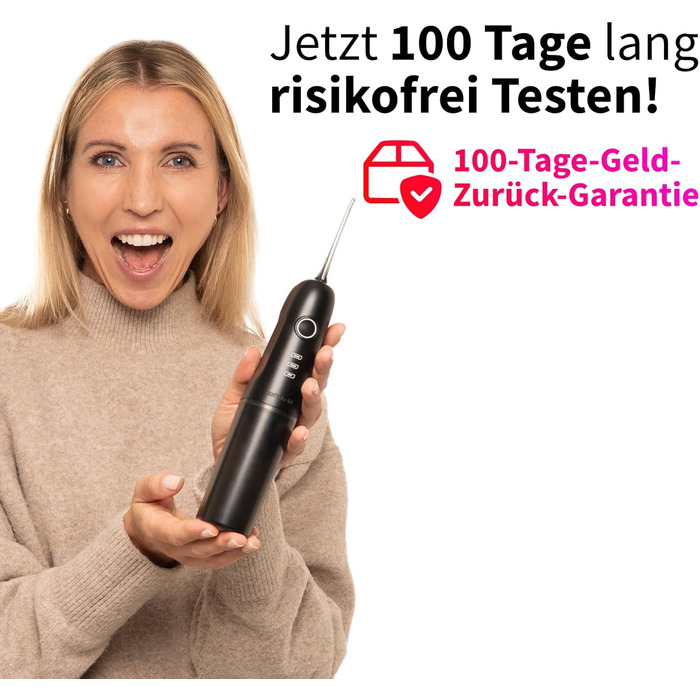 Munddusche AQUADENT A2 | Бездротова | Для дому та в дорогу | Water Flosser | Ефективне очищення міжзубного простору | 3 програми | Чорний