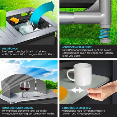 Кухонний бокс KESSER для кемпінгу F4 Anthrazit з алюмінієвою рамою та сумкою для перенесення