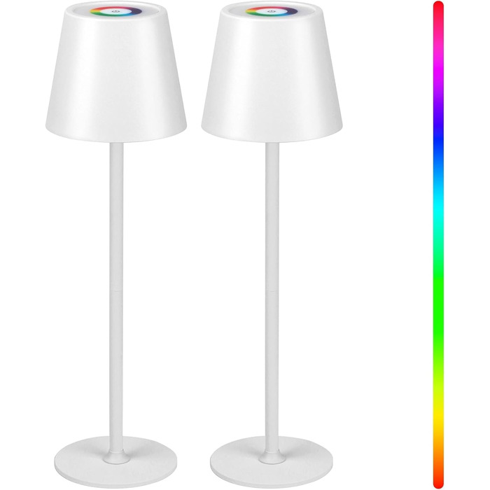 Дві бездротові LED-лампа настільні, перезаряджувані, 3000K та RGB, USB-C, 5500mAh, вологостійкі (Білий, 2 шт.)
