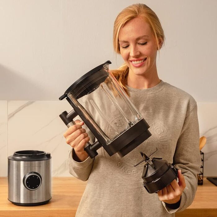 Стаціонарний блендер Cecotec Grand Katana 2700MAX Total Destroy Screen – 2700W, цифровий дисплей, 8-лезове з покриттям з чорного титану, скляна колба 1.8л (Чорний)