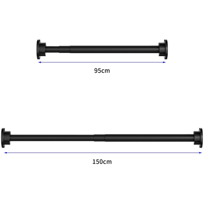 Карниз для душових штор ONPIRA Телескопічна штанга в 3 кольорах і 5 довжині Від 40-240 см на вибір Довжина без свердління (95-150 см, чорний)