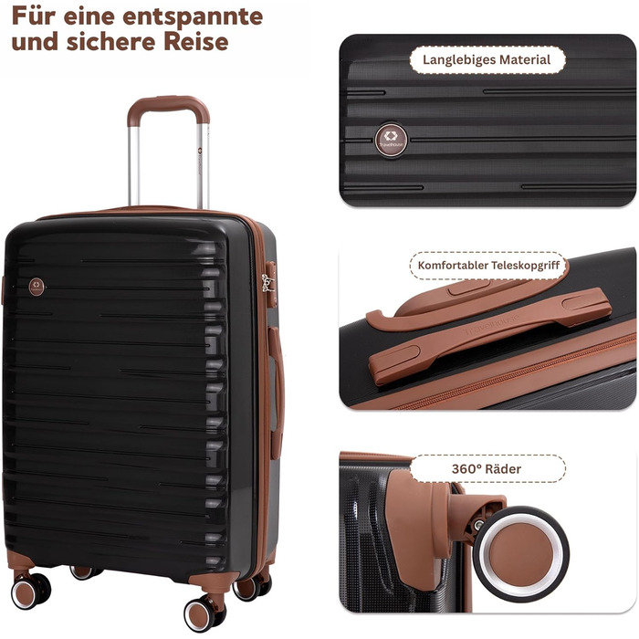 Набір валіз Travelhouse Ascona 5-в-1 (75/65/55 см) з TSA-замком, Spinner-колесами, ABS+PC, темно-зелений (чорний)