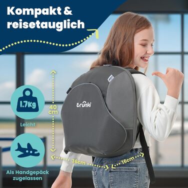 Trunki BoostApak 2-в-1: Автокрісло-бустер з рюкзаком для дітей (6+ років), i-Size, сірий (126-150 см)