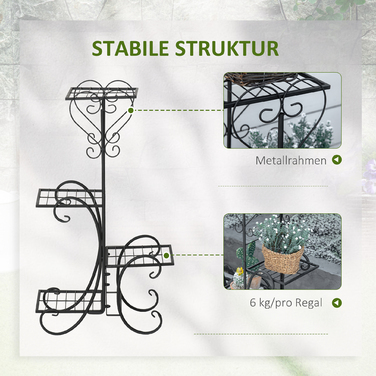 Металевий багатоярусний стійка-підставка для квітів (4 полиці), підставка-сходинки для рослин, для дому, саду та балкона, чорна, 45 x 24,5 x 80 см