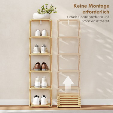 Стійка для взуття, розкладна, з 6 полицями з бамбука, вміщує до 9 пар взуття, розмір 30 x 29 x 108 см, колір: натуральний