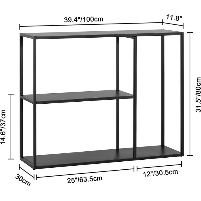 Консольний стіл HDANI, Приставний столик, 3 полиці, Метал, Вітальня/Передпокій, 1003080см, Чорний