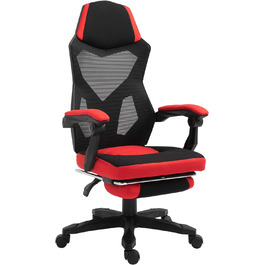 Ергономічне офісне крісло Vinsetto, ігрове крісло, обертове крісло з підставкою для ніг, крісло для ПК, крісло керівника, регульоване по висоті, поліестер, чорнийчервоний, 58 x 72 x 112-122 см