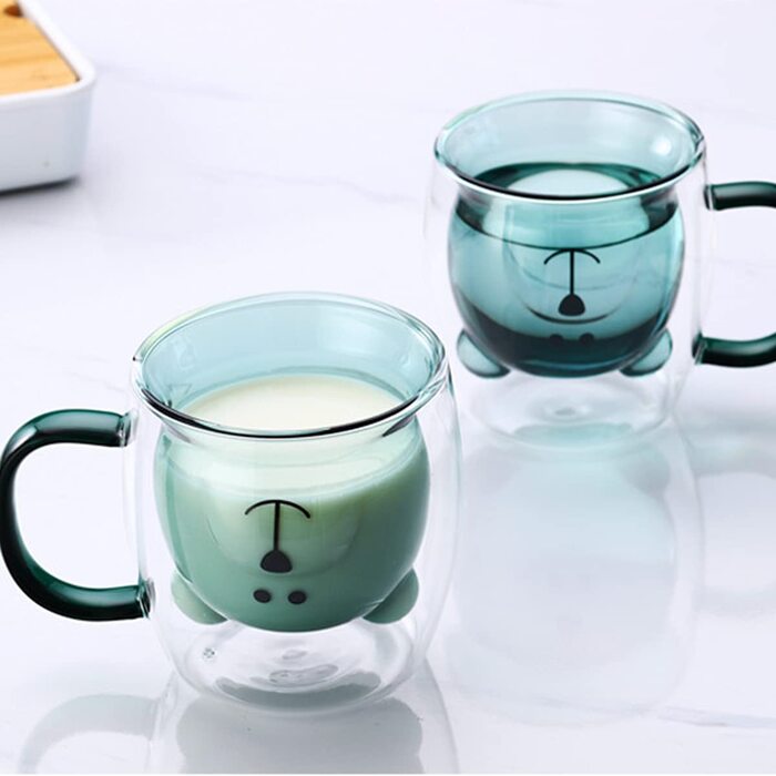 Арабат склянки з подвійними стінками, ведмежа чашка, склянки для солодкого чаю, 2 набори, кавова чашка з ручкою, кавові склянки, 250 мл, чайна чашка з ложкою і т. д.
