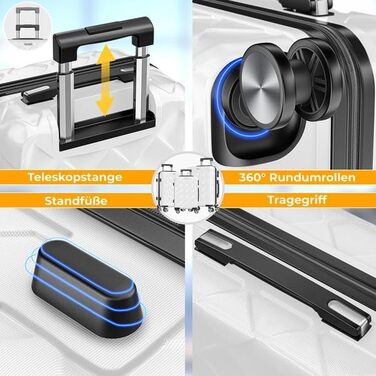 Набір валіз KESSER® 3 шт. | ABS валізи з кодовим замком, ваги для валіз та органайзер для документів | Ручна поклажа та великі валізи для подорожей та бізнесу (Snow White)