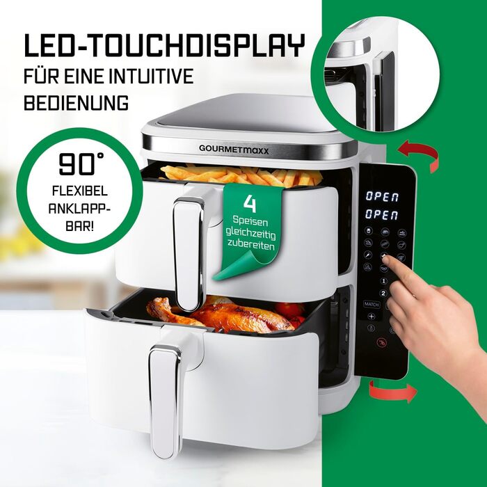 Фритюрниця повітряна GOURMETmaxx з 2 камерами, 10 л (2x 5л), вертикальна, з сенсорним дисплеєм