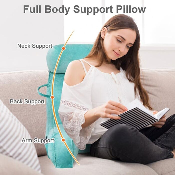Подушка для читання Mingfuxin для ліжка, дивана, підлоги з підтримкою шиї та спини (Морська блакить)