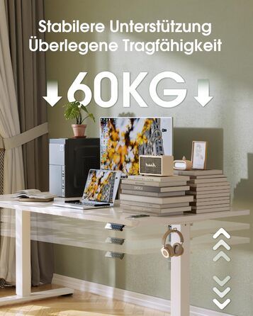 Електричний регульований стіл Flamaker з пам'яттю, ігровий стіл з USB-зарядкою (160 x 60 см)