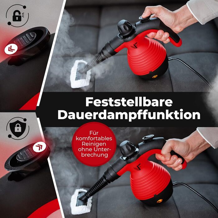 Пароочисник ручний Neighbor's Friend® Нова модель – Потужний ручний пароочисник, 3,5 Bar, кабель 4м, бак 350мл. Підходить для авто, майстерні, дому та миття вікон. (Пароочисник – Червоний – 2 шт.)