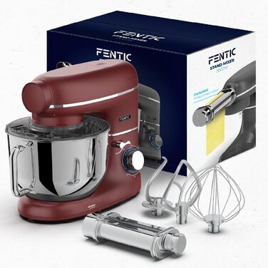Кухонна машина з тістомісом та машиною для пасти – 2000W, з нержавіючою чашею 6.2L (червона)