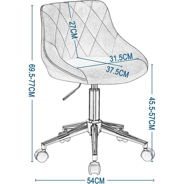 Офісний стілець EUGAD стілець на коліщатках стілець для роботи стілець для косметики стілець для робочого столу обертовий стілець крісло-коляска офісне крісло клубне крісло регульоване по висоті обертове крісло з коліщатками, оксамит, 0033bgy (темно-сірий