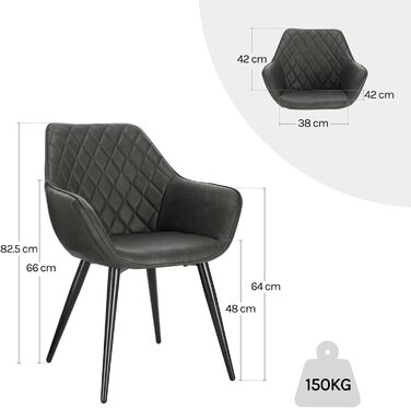 Крісла для їдальні WOLTU, 2 шт. в наборі, для кухні та вітальні, з м'якими сидіннями та підлокітниками, зелені, метал, штучна шкіра BH153gn-2