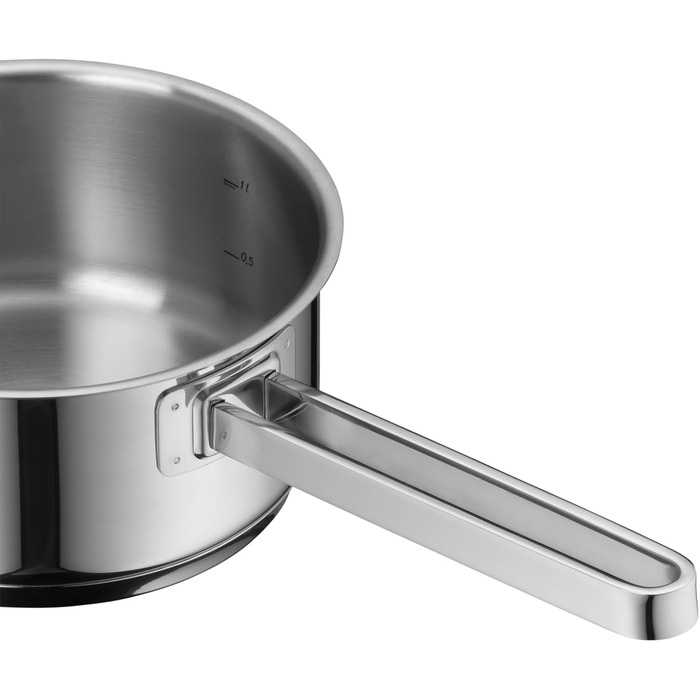 Каструля WMF Function 4 з нержавіючої сталі 16 см з кришкою, 1,4 л, для індукції, Cromargan, 4 функції зливу, мірна шкала, срібна