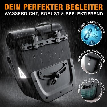 Кофр для багажника 27 л - Може використовуватися як сумка-кофр і сумка через плече - 100 водонепроникний і світловідбиваючий багажник - Сумка для велосипеда (Traveller (з передньою кишенею), чорна)