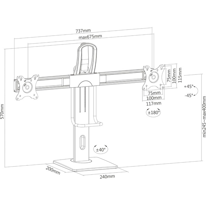 Кріплення для монітора PureMounts® - регульоване, чорне, для 1 монітора (VESA 75x75 - 100x100)