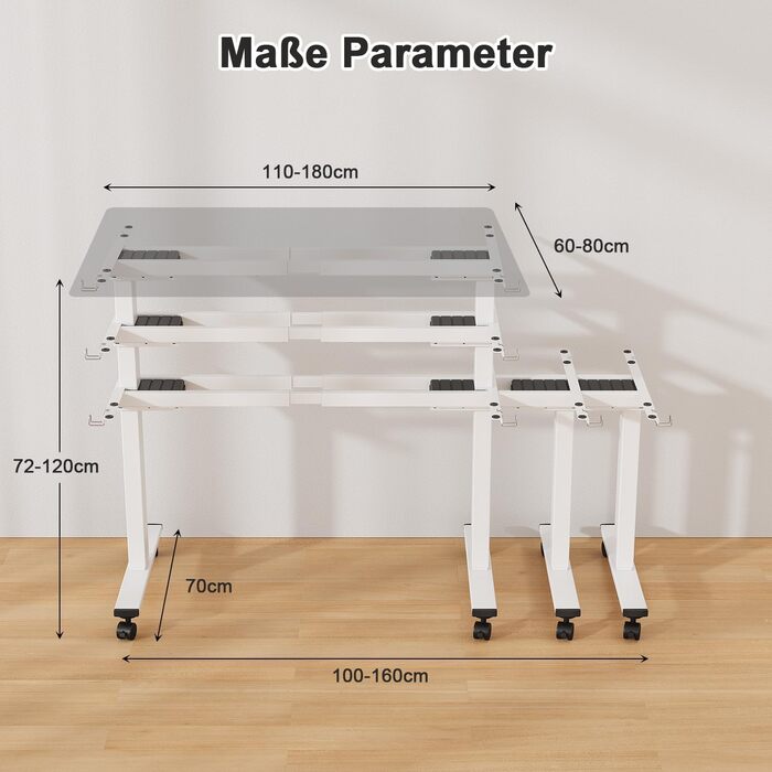 Регульований стіл JUMMICO з міцним підйомним механізмом (2 мотори, 3 пам'яті) 100x140 см, білий