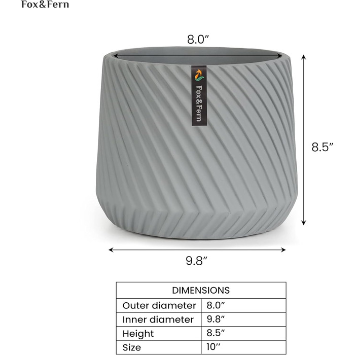 Квітчар Fox & Fern Großer: великий горщик для квітів з бетону 30,5 см з 3D-текстурою та дренажем