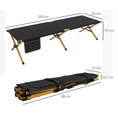 Розкладний садовий шезлонг Outsunny Sunsun Lounger з бічною кишенею для відпочинку для саду та балкона, Oxford Black 196x64x45см