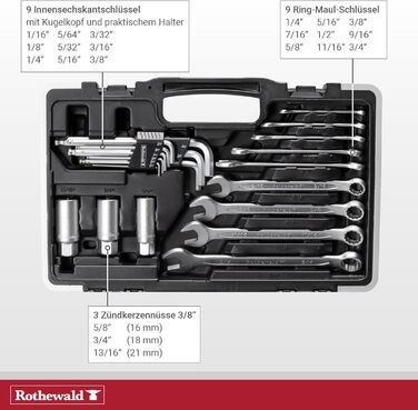Набір інструментів Zoll 92 частини, з висувними бітотримачами для дюймових біт, тріскачкою з дрібним зубом, сталь Cr-V сіро-червоний