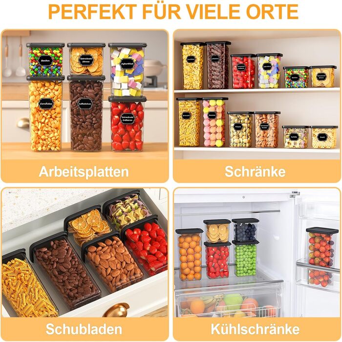 Герметичні контейнери для зберігання продуктів з кришкою, набір 6 шт (1.8л, чорний)