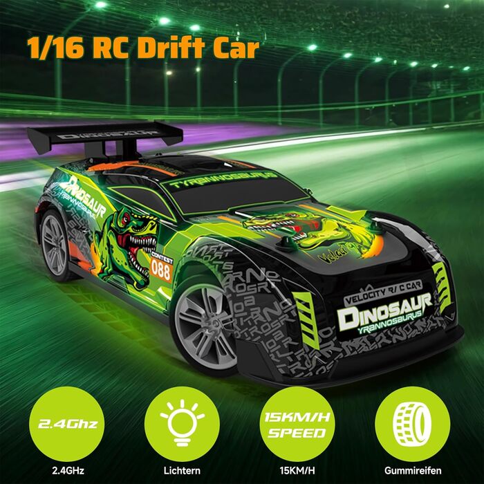 Радіокерований Monstertruck 1:20 2.4GHz Динозавр - швидкість 20 км/год, LED, Музика, для хлопчиків та дівчаток від 3 років