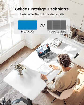 Електричний регульований стіл HUANUO 160x80 см, білий+чорний, 60-125 см, 120 кг, 2 мотори