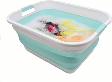 Складна Пластикова корзина для білизни SAMMART 41L-складаний висувний контейнер для зберігання/органайзер-Портативна пральна ванна-компактна кошик /кошик (білий / морський зелений)