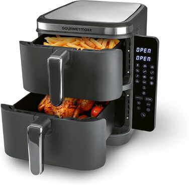 Фритюрниця повітряна GOURMETmaxx з 2 камерами, 10 л, сіра | 2x 5 л | з сенсорним дисплеєм