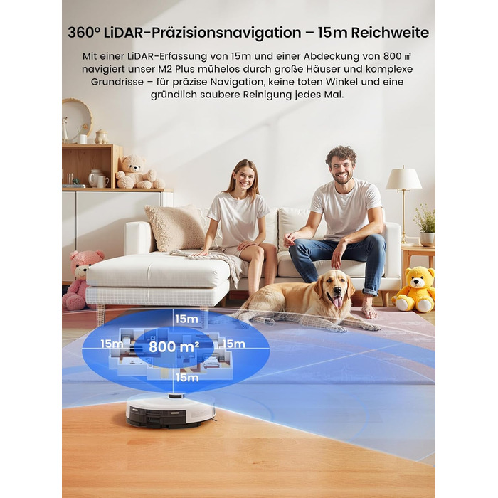 Робот-пилосос LEFANT M2Plus з функцією миття підлоги, 6000Pa, LiDAR-навігація, самоочищення, ідеальний для видалення шерсті тварин