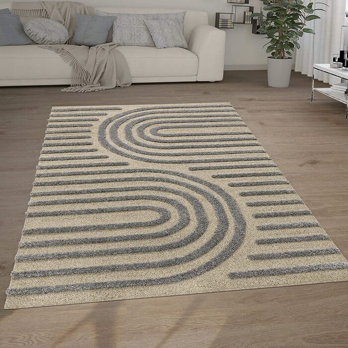 Домашній килим Paco з високим ворсом для вітальні, кошлатий 3D, вінтажний вид в стилі етно-бохо, м'який, розмір колір (230x330 см, сірий 4)