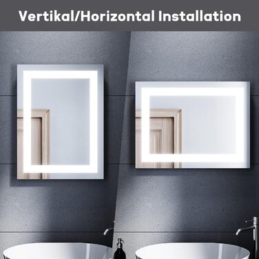 Дзеркало для ванної кімнати Badspiegel 60x80 см з підсвічуванням LED, сенсорне, протизапітніння, IP44, 3 колірні температури