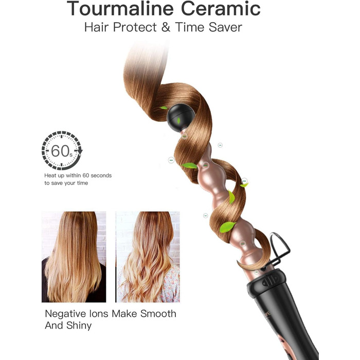 BESTOPE PRO 6-в-1 Локкенштаб: Великі та малі локони, різні насадки, регулювання температури, рукавички (Рожеве золото)