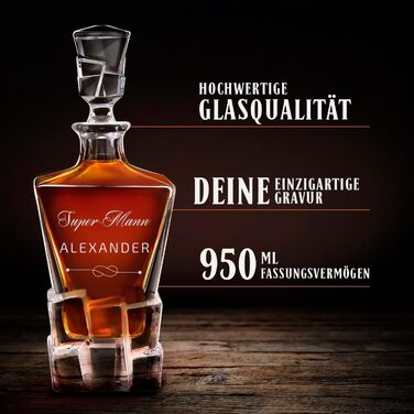 Мавертон Карафа для віскі 950 мл + Набір з 6 склянок для віскі з гравіюванням - Декантер для віскі - Подарунок на Різдво - Люксовий дизайн - Крісталльне скло - для чоловіків на день народження