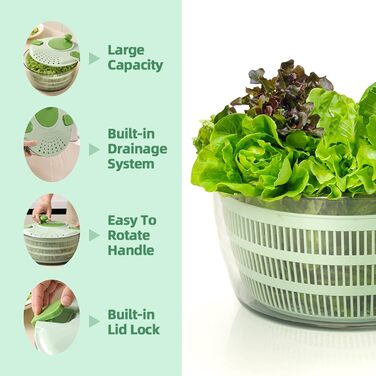 YeRan Салатниця-швидкосушарка з контейнером для зберігання, для холодильника, обіду – ефективне сушіння та консервування овочів та фруктів, легка у використанні