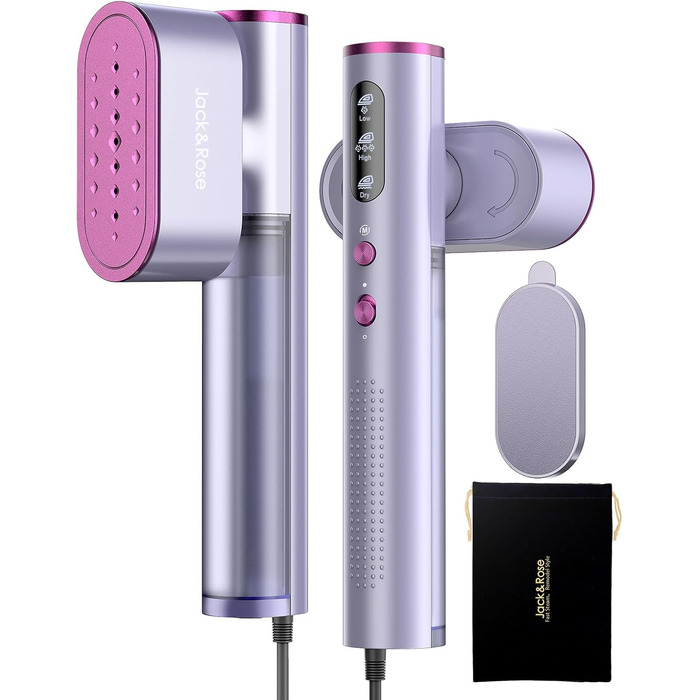 Jack & Rose Дампфглеттер: Портативний праска-парогенератор для подорожей, 1000W, 110-240V, 2-в-1, Швидкий нагрів 15с, Violet