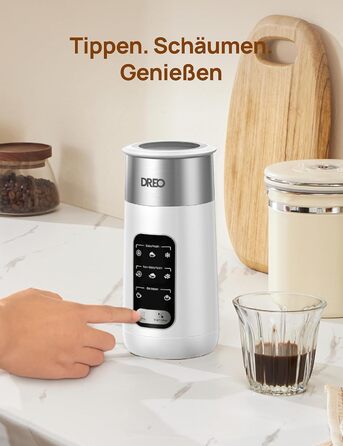 Dreo електричний спінювач молока 8-в-1 для лате арт, 270 мл, з підігрівом, LED, білий